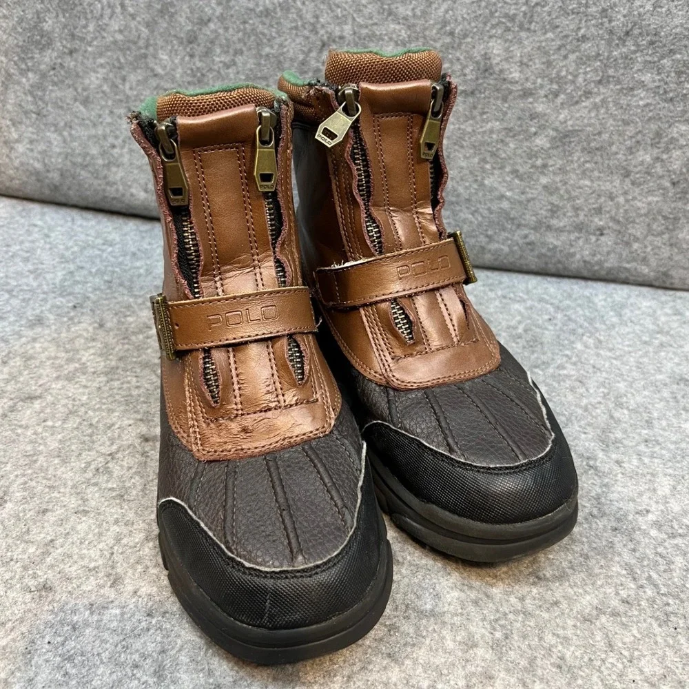 Polo Ralph Lauren Kids Brown Leather Zip Up Winter Boots Size Big Boys 4
